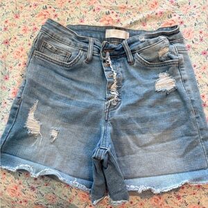 Trendy Blue Distressed Jean Shorts